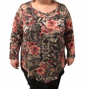 🌸Gray Pink Floral Blouse